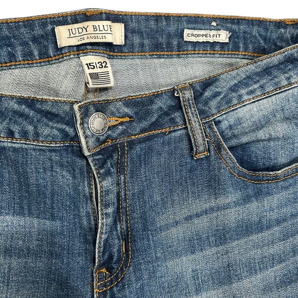 Judy Blue I'm So Frayed Cropped fit Jeans 15 / 32 Blue Mid Rise Boho Hippie - Picture 8 of 10